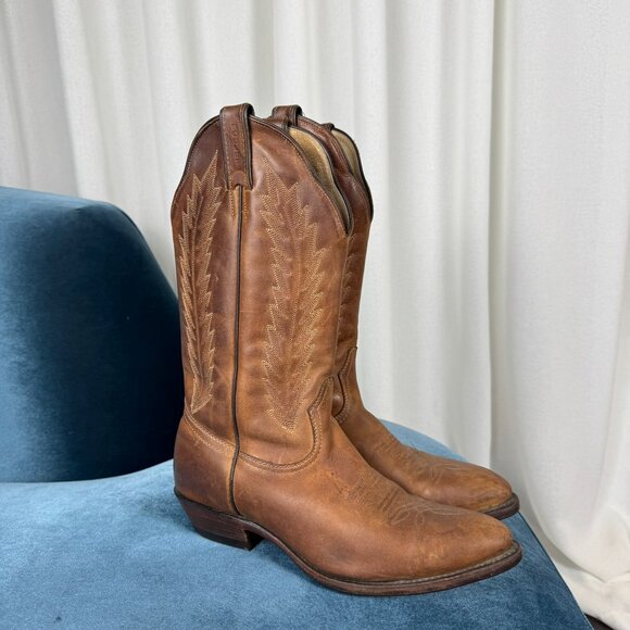 Vintage Boulet Brown Leather Cowboy Boots Brown Size 10 - Picture 12 of 15